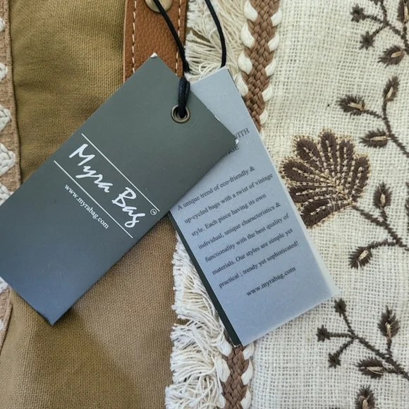 Myra Bag Jamee Jane Brown & Tan Embroidered Tote Shoulder Purse New With Tags - Picture 6 of 11